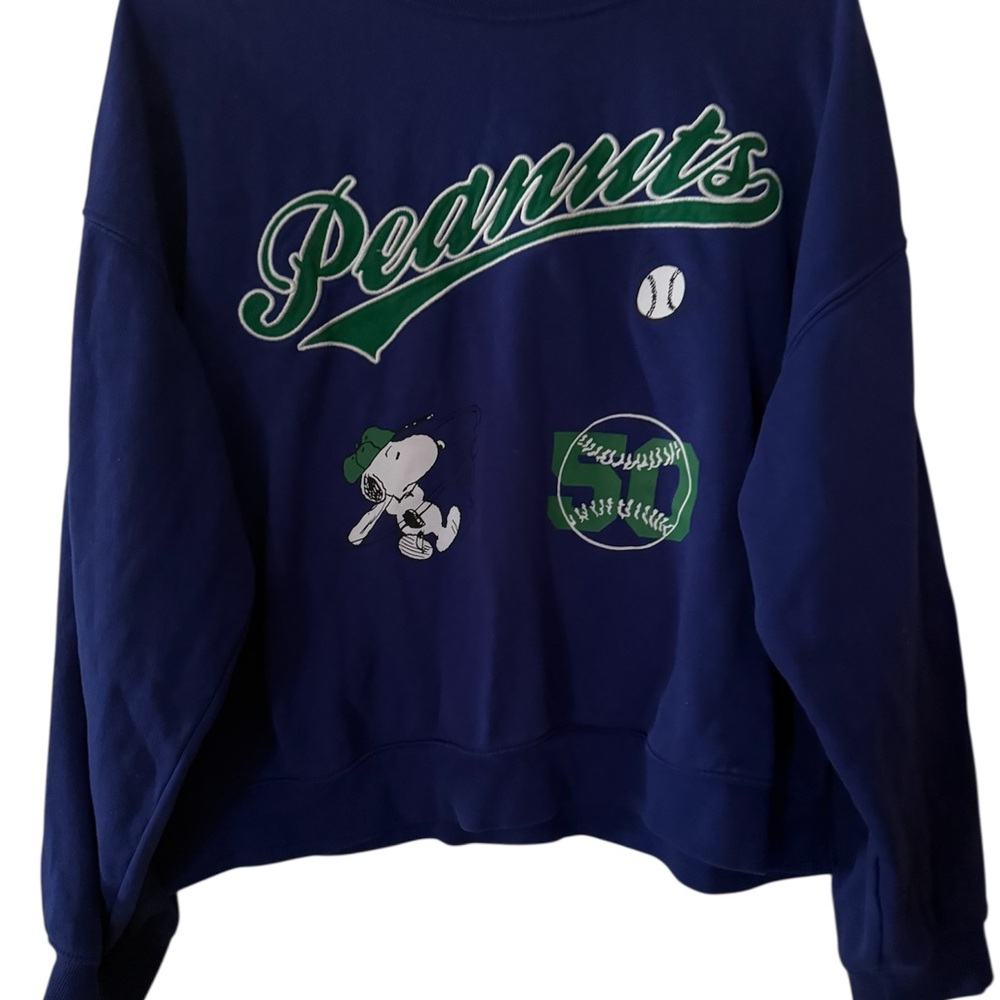 H&M Peanuts Snoopy Baseball Sweatshirt Pullover, Blue, Size Medium - Picture 2 of 6